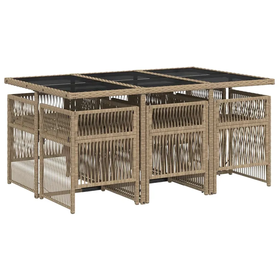 Ensemble à manger de jardin coussins 7 pcs mélange beige rotin - 3