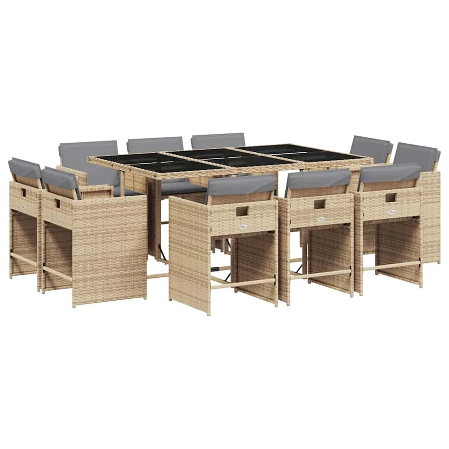 Ensemble à manger de jardin et coussins 11 pcs mélange beige - 2