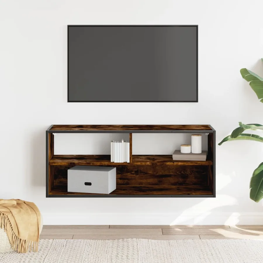 Meuble TV chêne fumé 100x31x39,5 cm bois d'ingénierie et métal - 3
