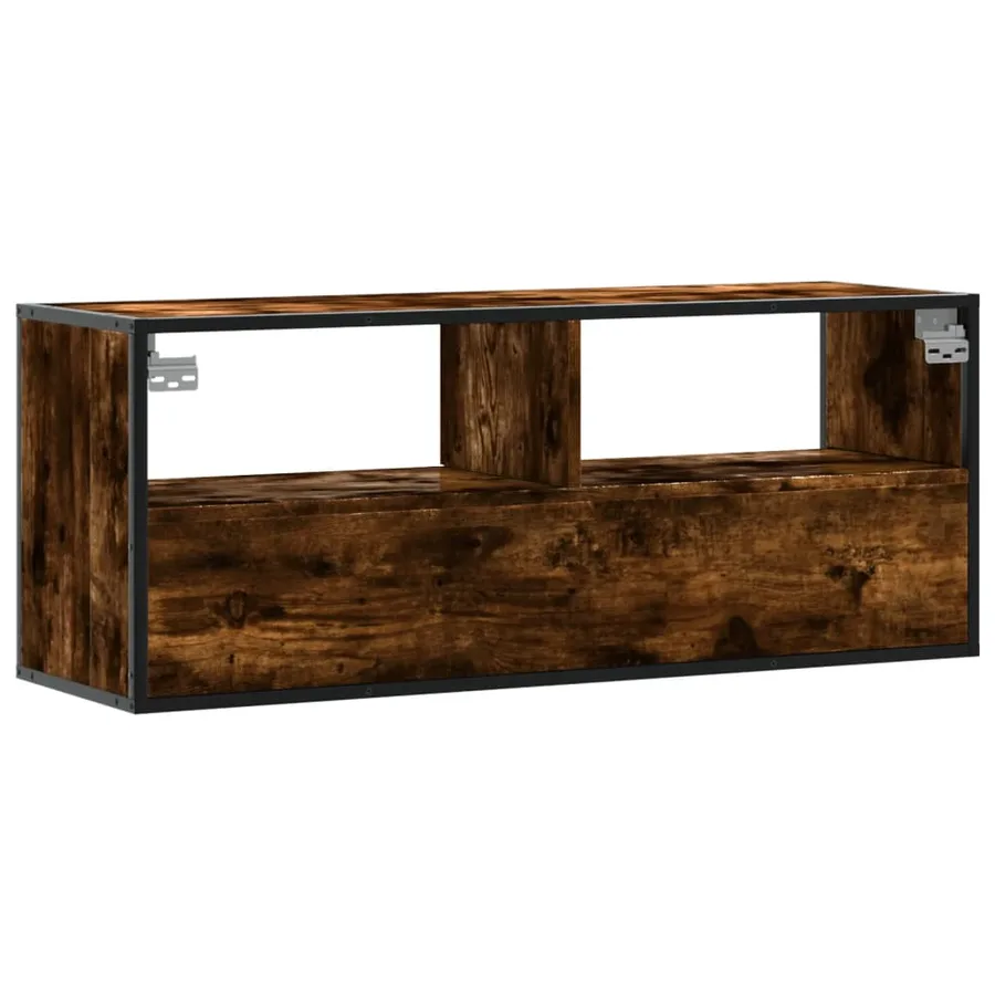 Meuble TV chêne fumé 100x31x39,5 cm bois d'ingénierie et métal - 6