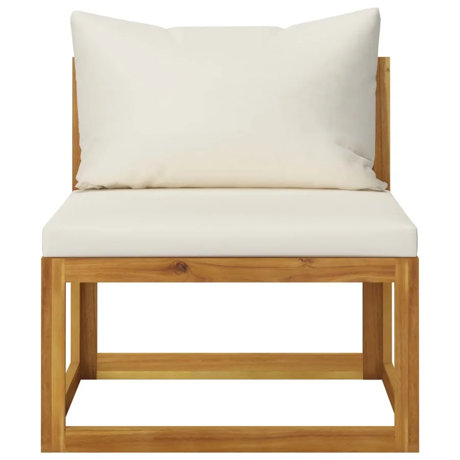 Salon de jardin 4 pcs avec coussin Crème Bois d'acacia solide - 5