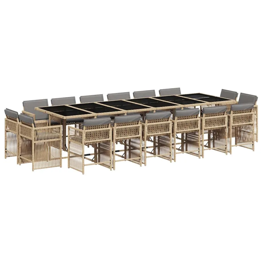 Ensemble à manger de jardin et coussins 17 pcs mélange beige - 2
