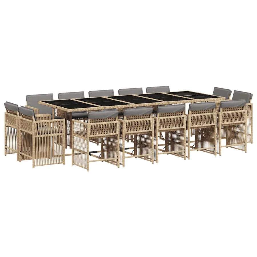 Ensemble à manger de jardin et coussins 15 pcs mélange beige - 2