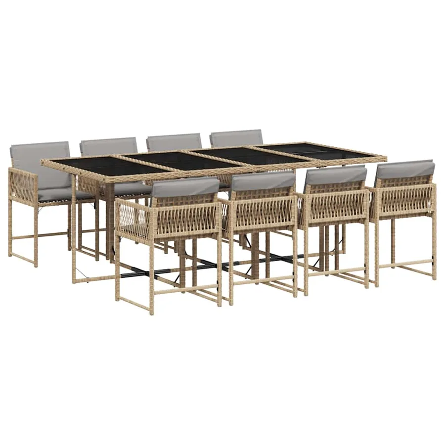 Ensemble à manger de jardin et coussins 9 pcs mélange beige - 2