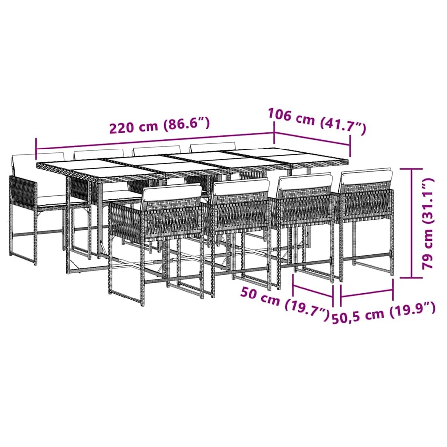 Ensemble à manger de jardin et coussins 9 pcs mélange beige - 6