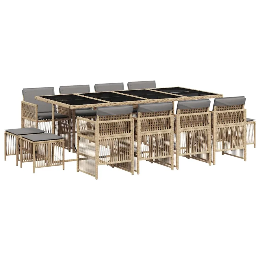 Ensemble à manger de jardin coussins 13 pcs mélange beige rotin - 2