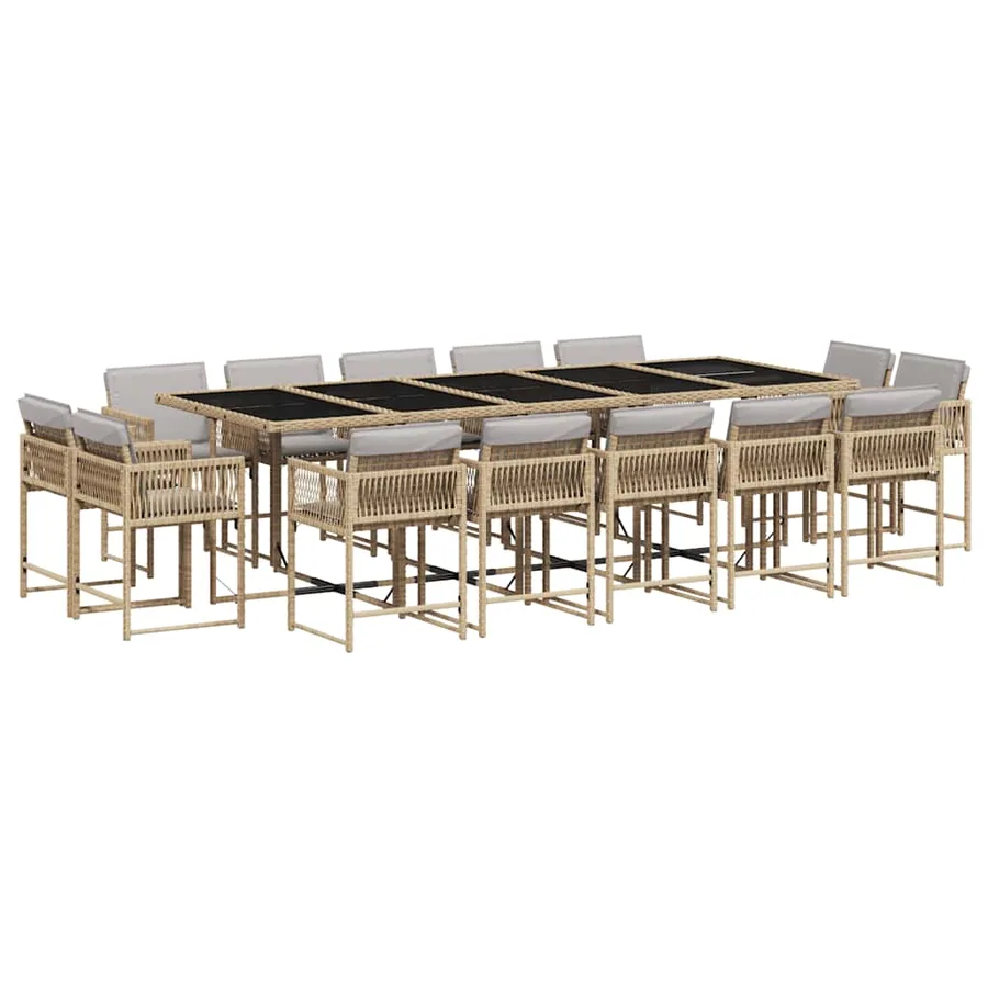 Ensemble à manger de jardin et coussins 15 pcs mélange beige - 2
