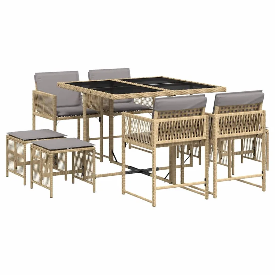 Ensemble à manger de jardin et coussins 9 pcs mélange beige - 2