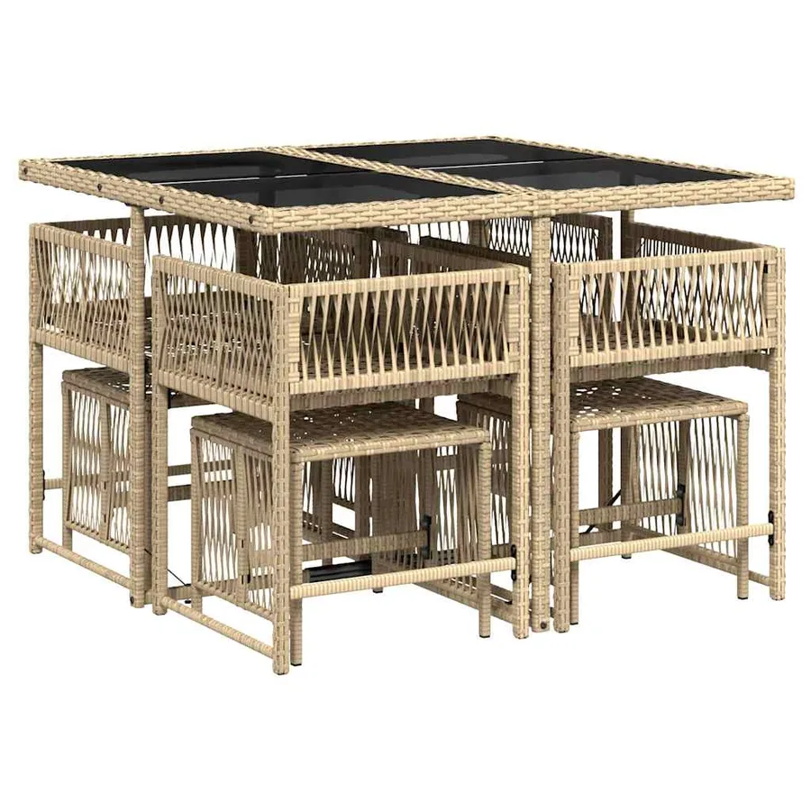 Ensemble à manger de jardin et coussins 9 pcs mélange beige - 3