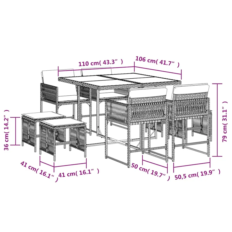 Ensemble à manger de jardin et coussins 9 pcs mélange beige - 6