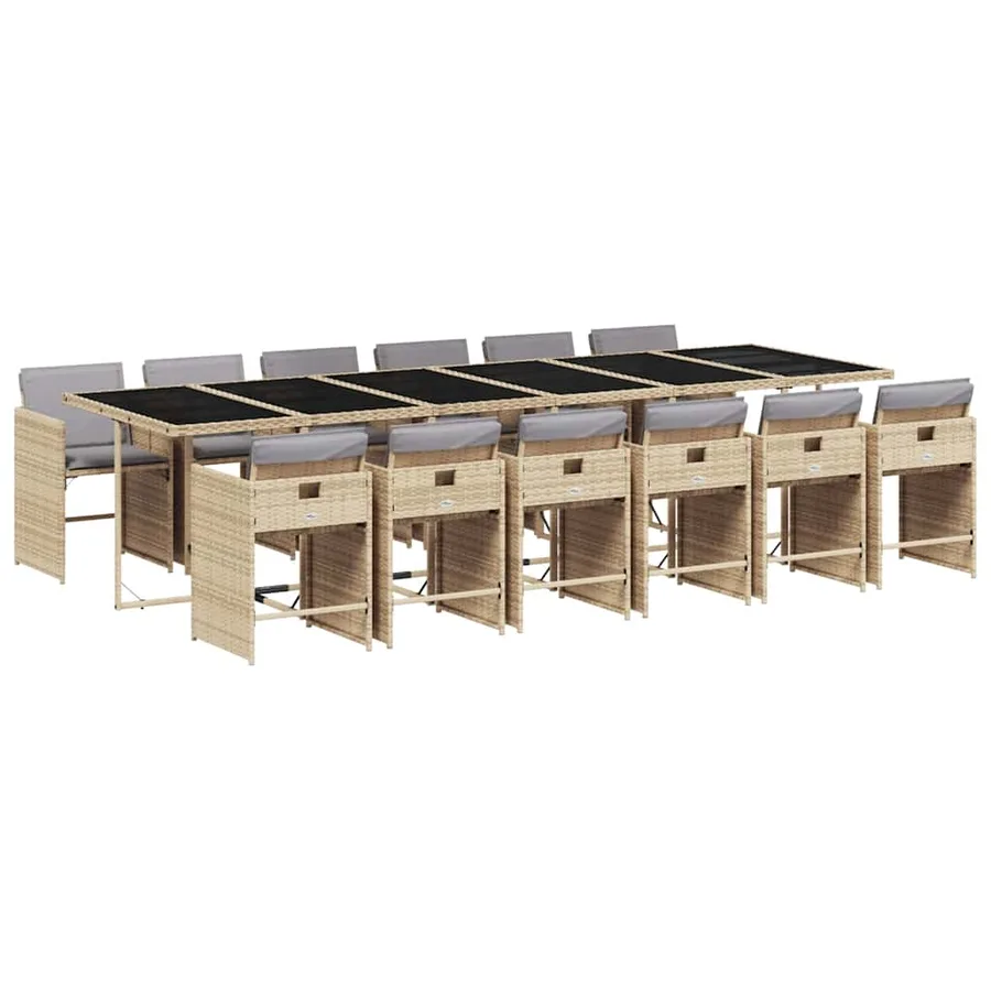 Ensemble à manger de jardin coussins 13 pcs mélange beige rotin - 2