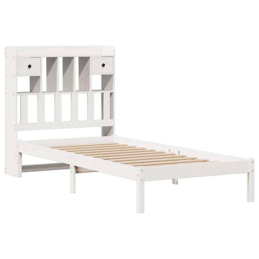 Lit bibliothèque sans matelas blanc 90x200cm bois de pin massif - 3