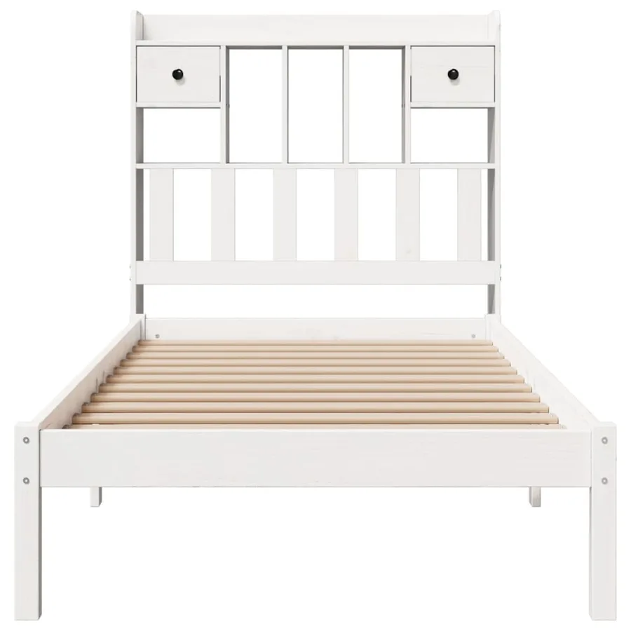 Lit bibliothèque sans matelas blanc 90x200cm bois de pin massif - 4