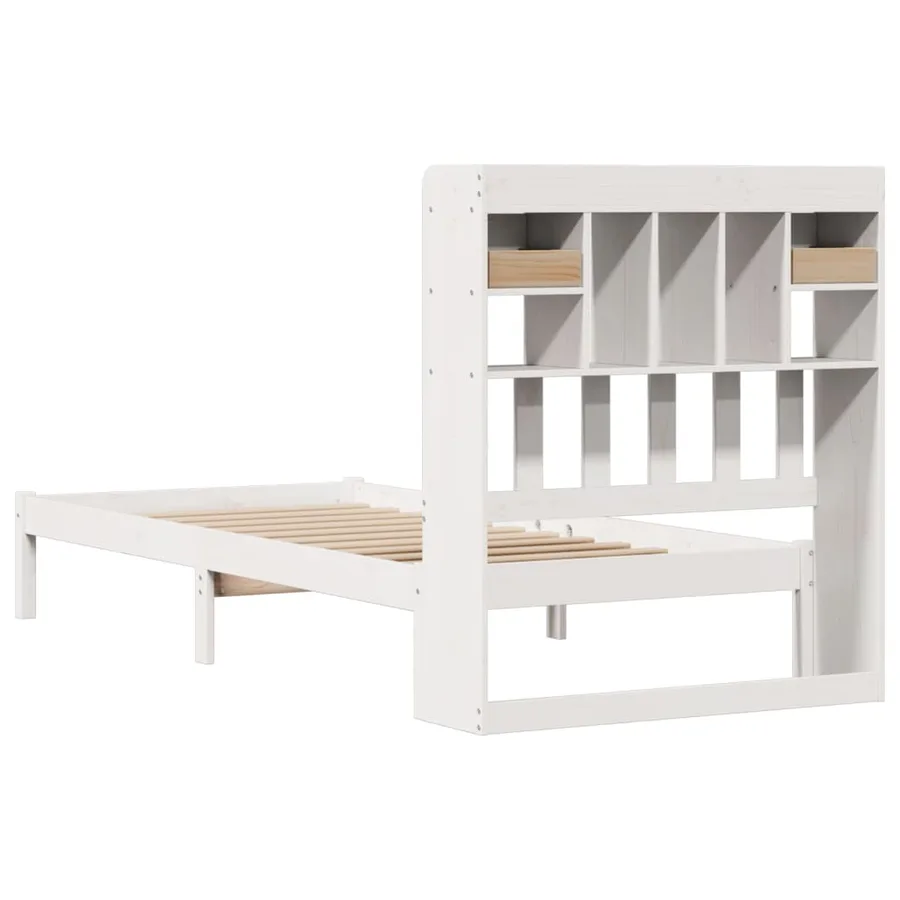 Lit bibliothèque sans matelas blanc 90x200cm bois de pin massif - 8