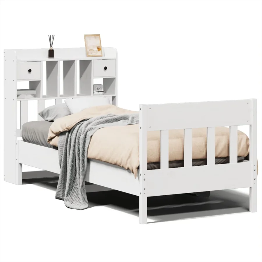 Cadre de lit sans matelas blanc 90x200 cm bois de pin massif - 2