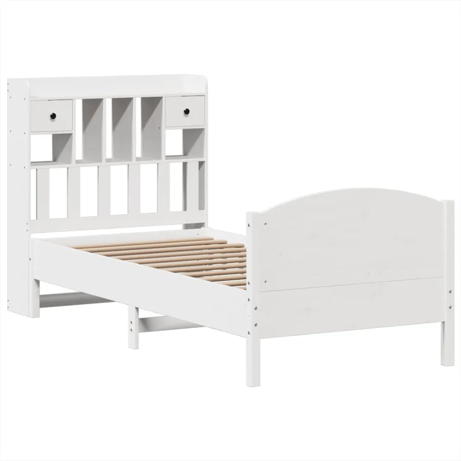 Lit bibliothèque sans matelas blanc 90x200cm bois de pin massif - 3