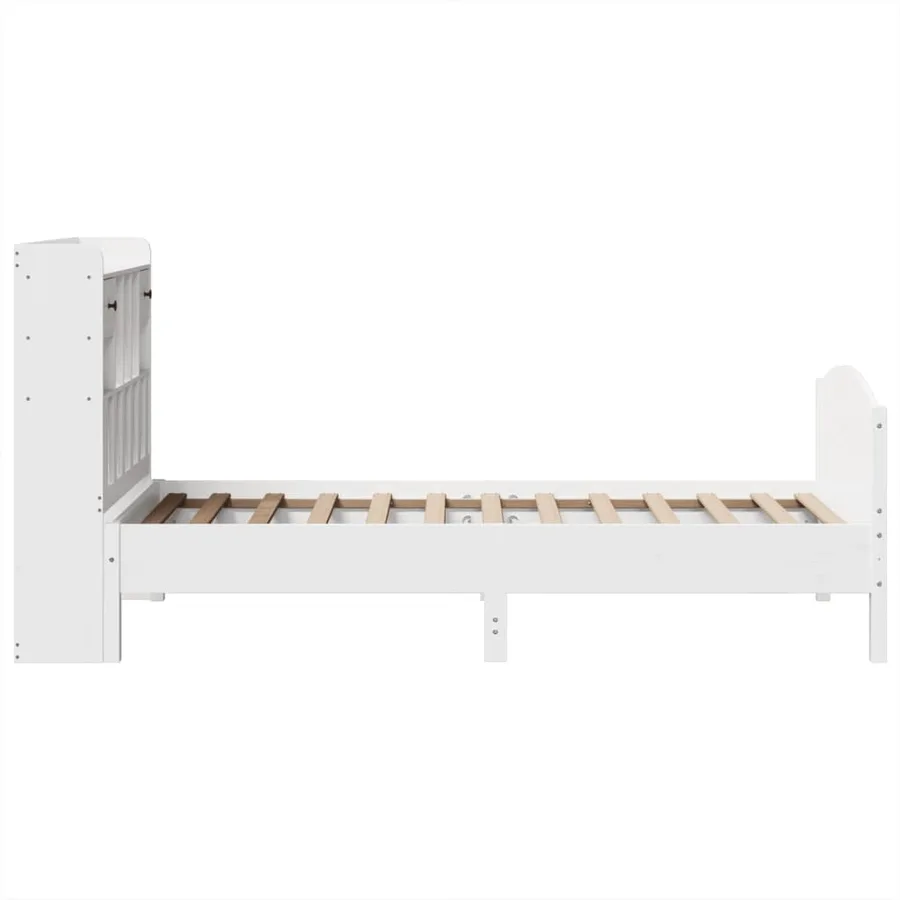 Lit bibliothèque sans matelas blanc 90x200cm bois de pin massif - 5