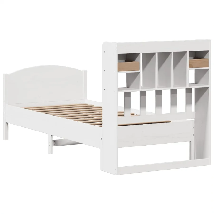 Lit bibliothèque sans matelas blanc 90x200cm bois de pin massif - 6