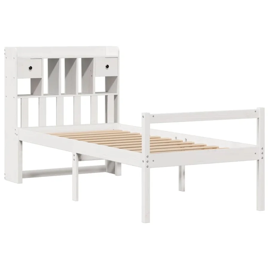 Lit bibliothèque sans matelas blanc 90x190cm bois de pin massif - 3