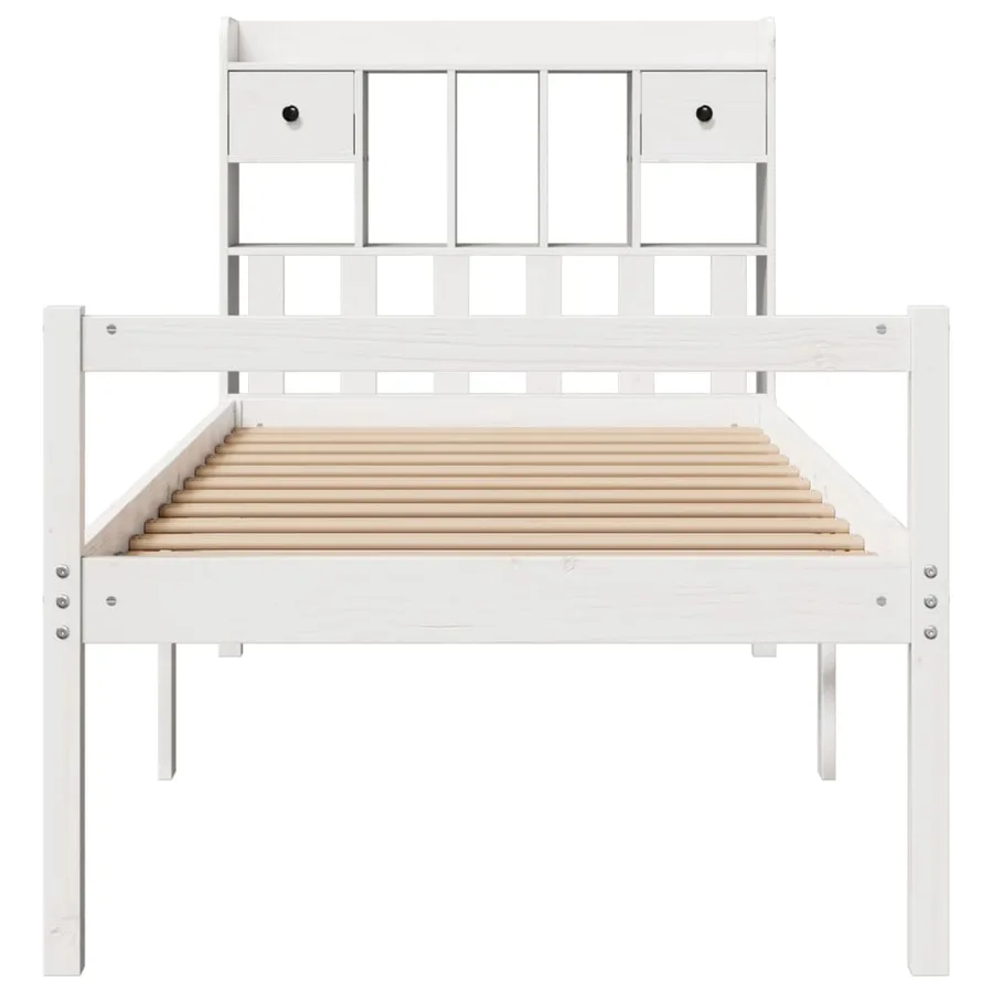 Lit bibliothèque sans matelas blanc 90x190cm bois de pin massif - 4