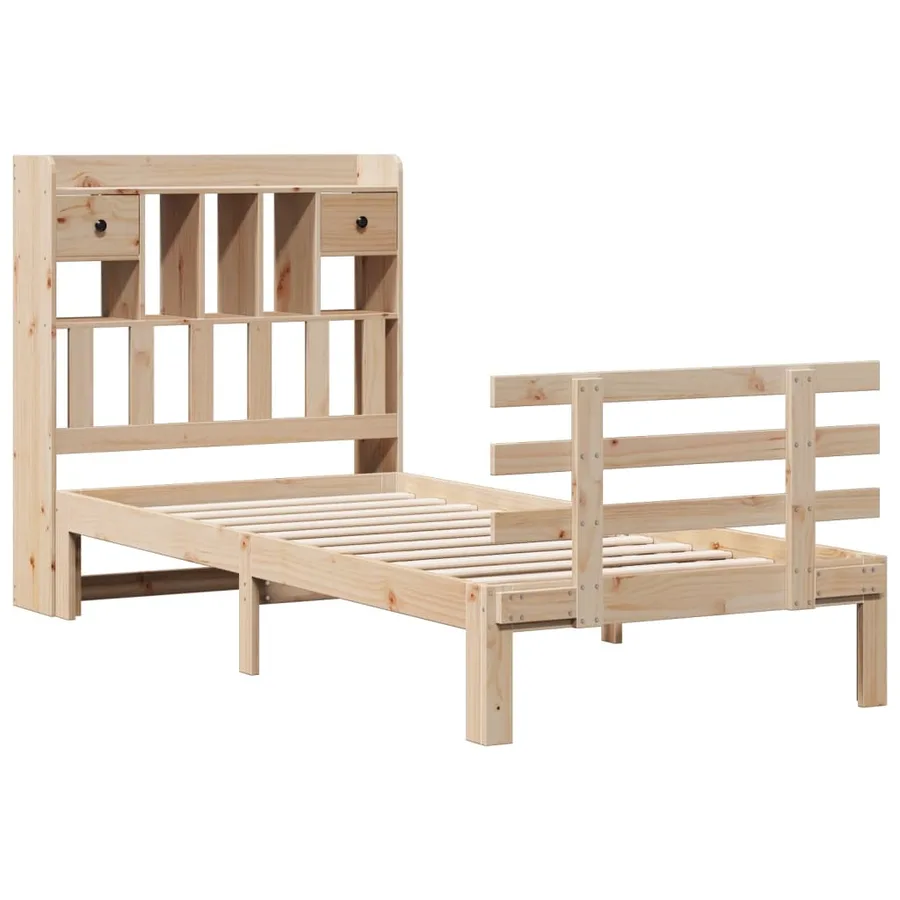 Lit bibliothèque sans matelas 100x200 cm bois massif de pin - 3