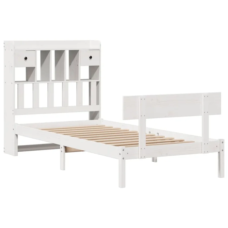 Lit bibliothèque sans matelas blanc 90x200cm bois de pin massif - 3