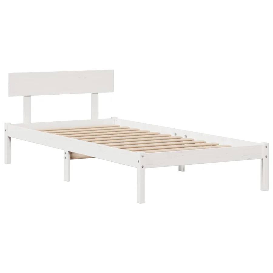 Lit bibliothèque sans matelas blanc 90x200cm bois de pin massif - 5