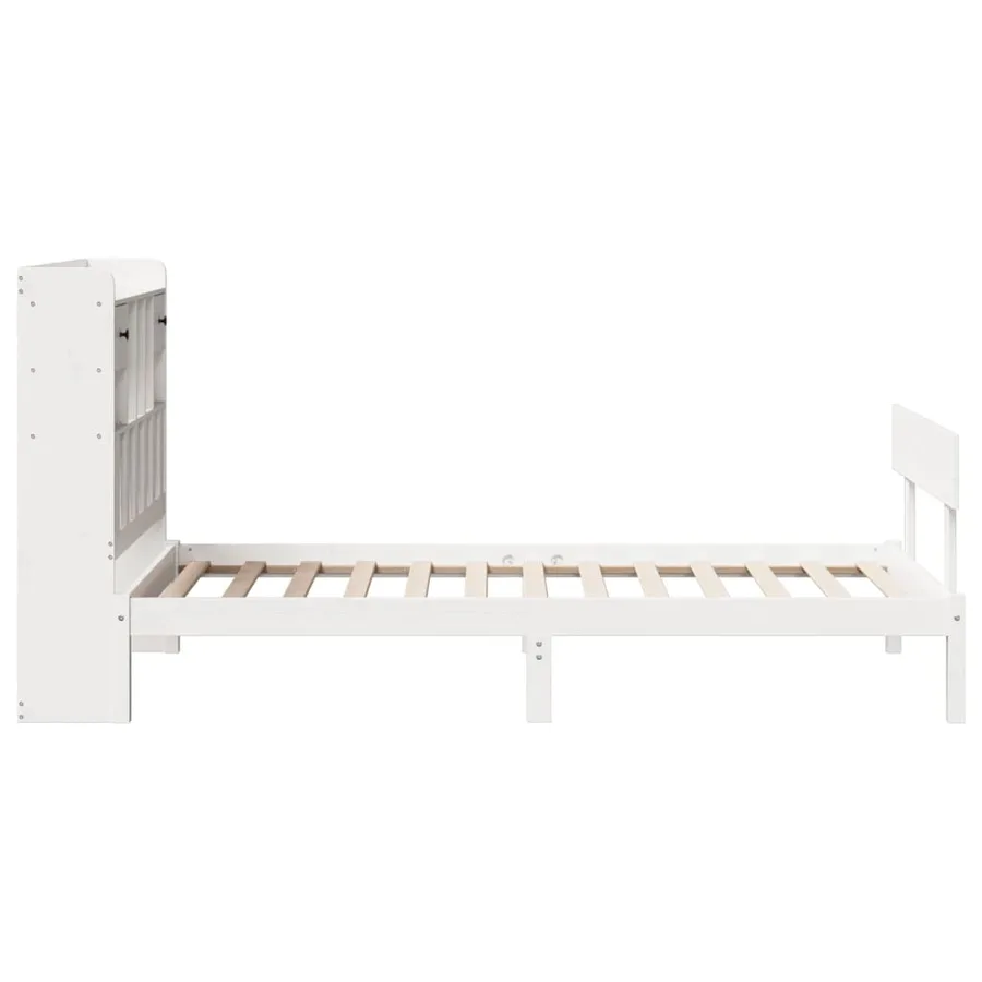 Lit bibliothèque sans matelas blanc 90x200cm bois de pin massif - 7