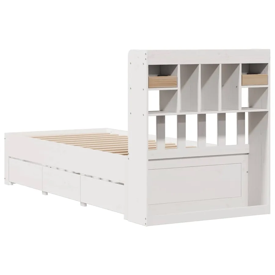 Lit bibliothèque sans matelas blanc 90x200cm bois de pin massif - 11