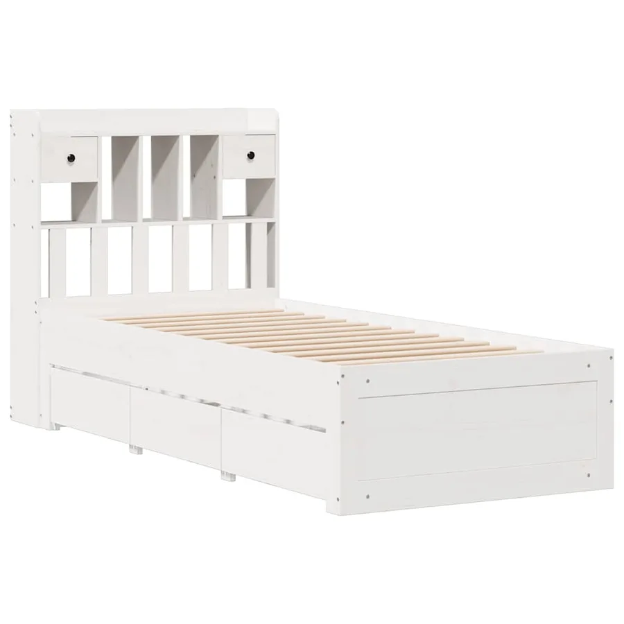Lit bibliothèque sans matelas blanc 90x200cm bois de pin massif - 3