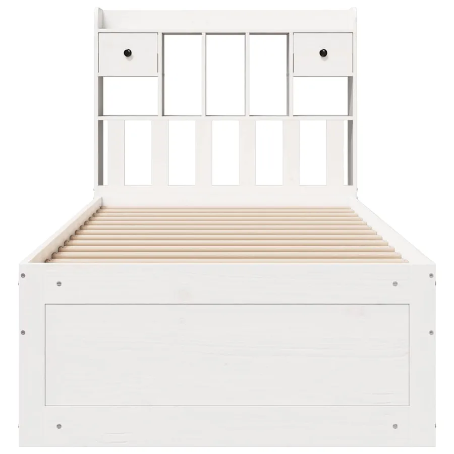 Lit bibliothèque sans matelas blanc 90x200cm bois de pin massif - 4