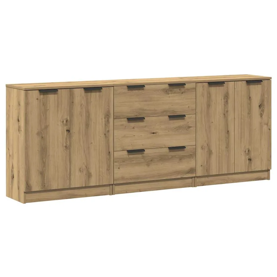 Buffets 3 pcs chêne artisanal 60x30x70 cm bois d'ingénierie - 2