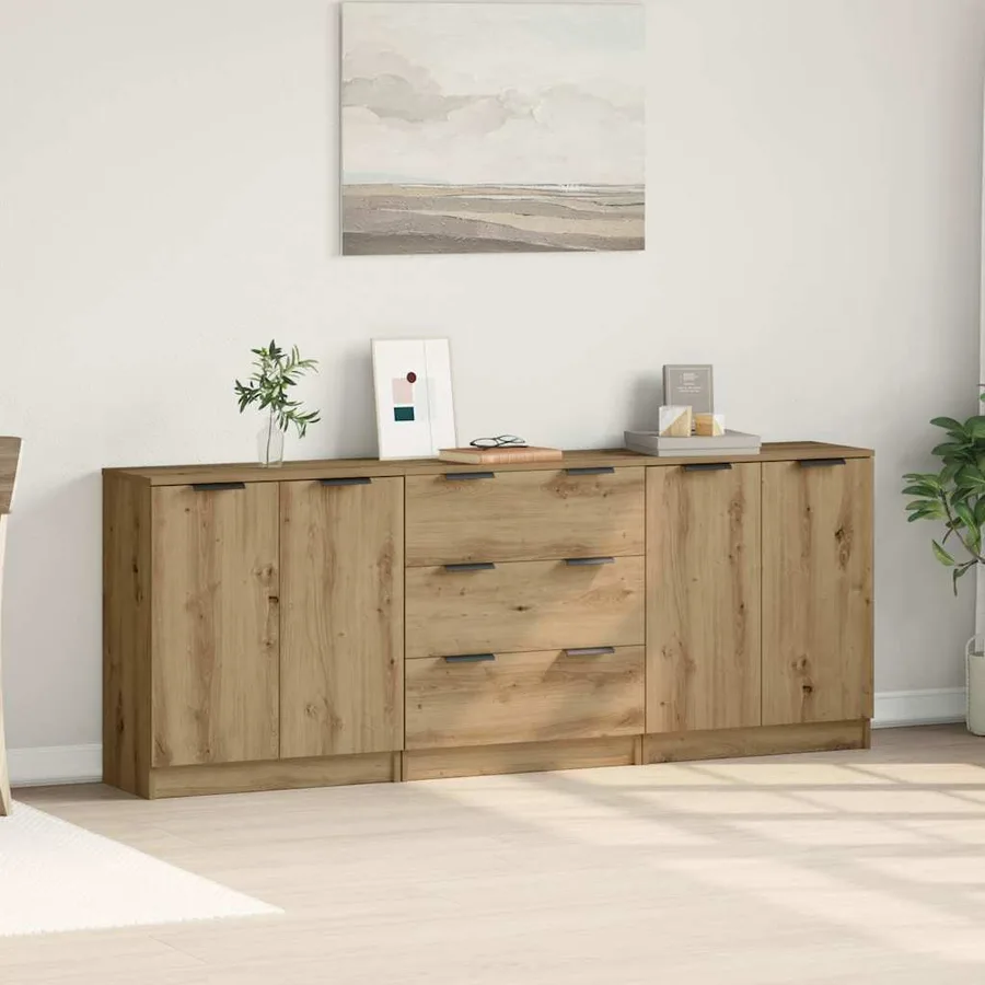 Buffets 3 pcs chêne artisanal 60x30x70 cm bois d'ingénierie - 3