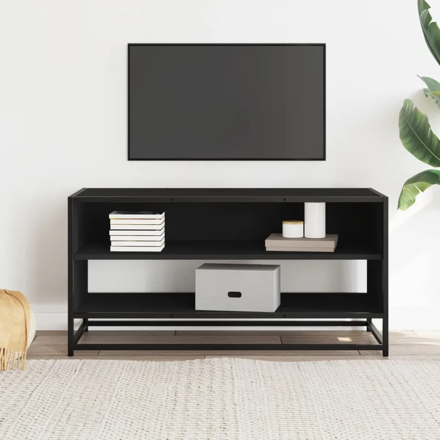 Meuble TV noir 91x40x46 cm bois d'ingénierie et métal - 3