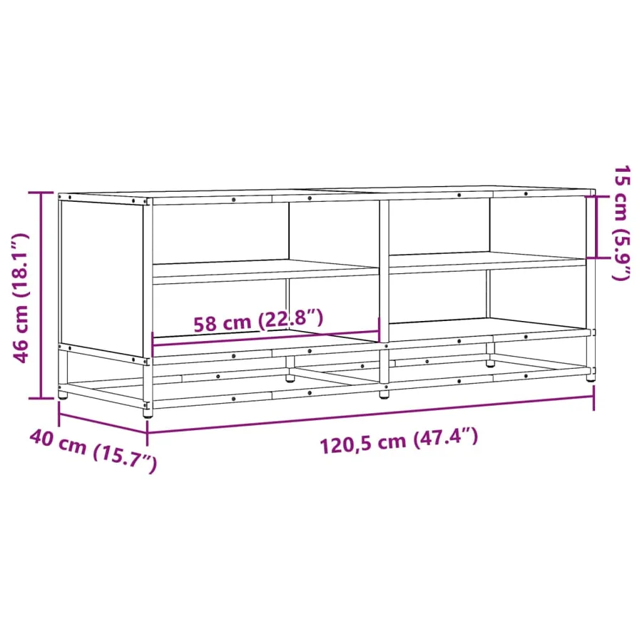 Meuble TV chêne sonoma 120,5x40x46cm bois d'ingénierie et métal - 9