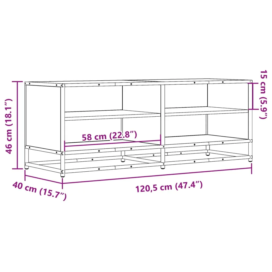 Meuble TV sonoma gris 120,5x40x46 cm bois d'ingénierie et métal - 9