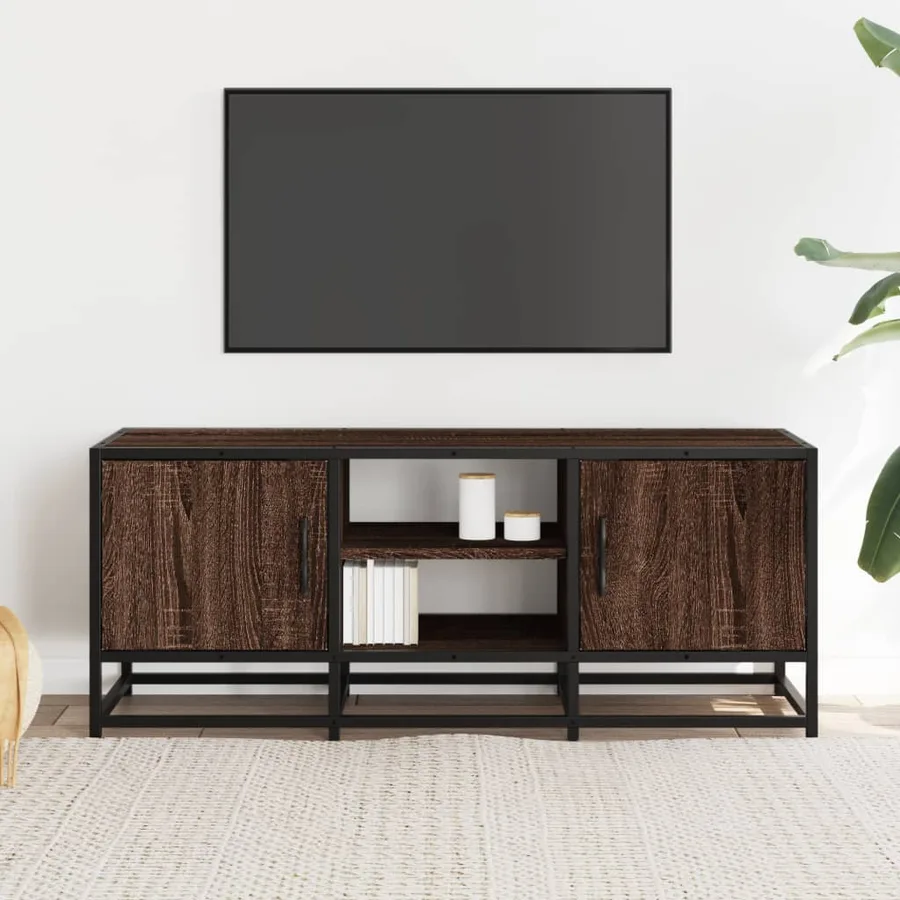 Meuble TV chêne marron 100x35x41 cm bois d'ingénierie et métal - 3