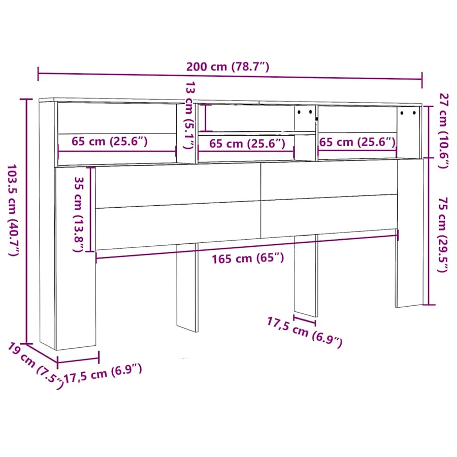 Armoire de tête de lit vieux bois 200x19x103,5 cm - 9