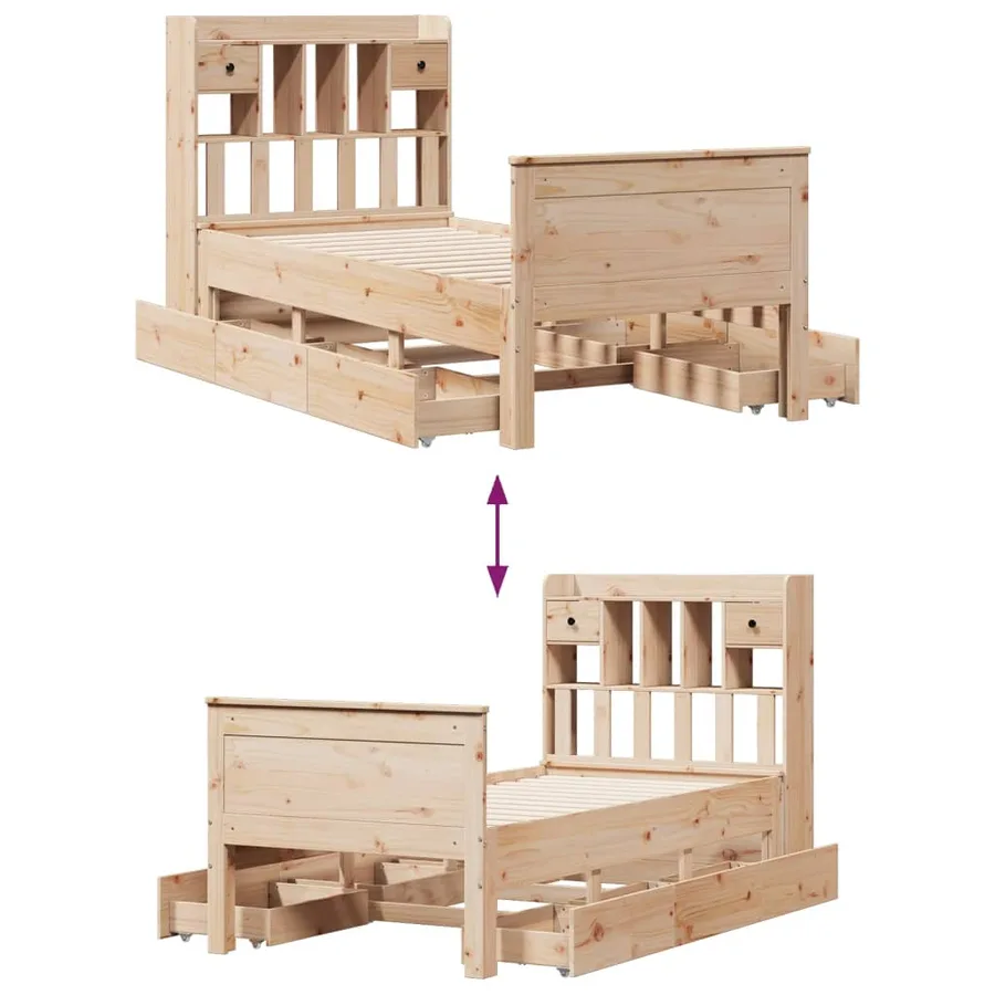 Lit bibliothèque sans matelas 75x190 cm bois de pin massif - 12