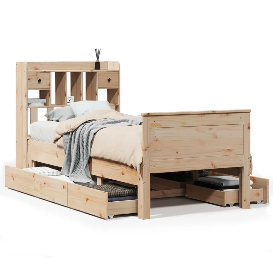 Lit bibliothèque sans matelas 75x190 cm bois de pin massif - 2