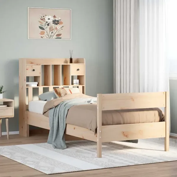 Lit bibliothèque sans matelas 75x190 cm bois de pin massif