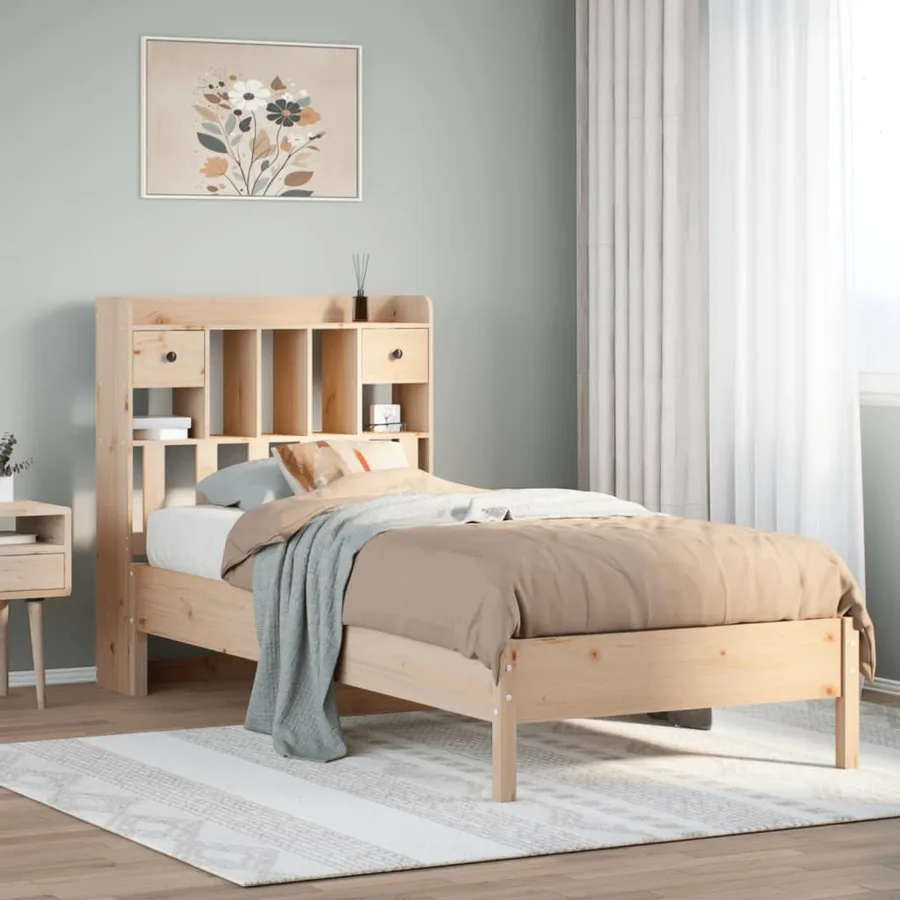 Lit bibliothèque sans matelas 90x200 cm bois de pin massif