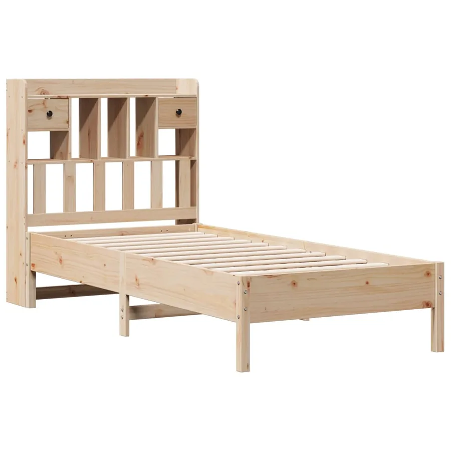 Lit bibliothèque sans matelas 90x200 cm bois de pin massif - 3