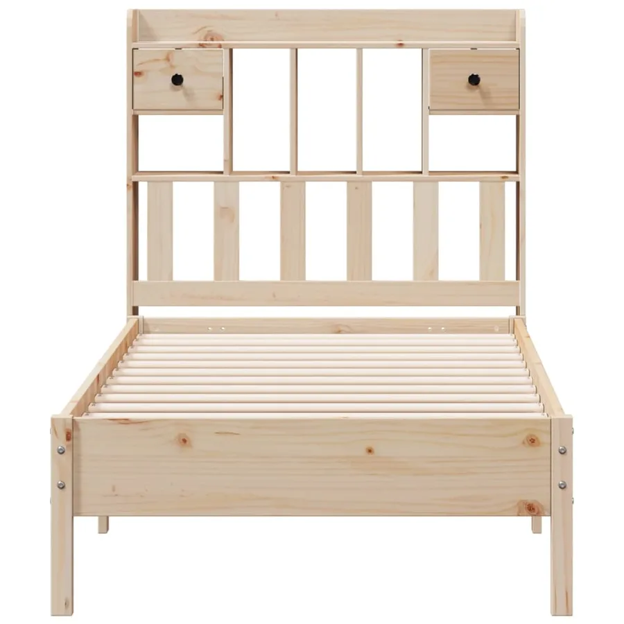 Lit bibliothèque sans matelas 90x200 cm bois de pin massif - 4