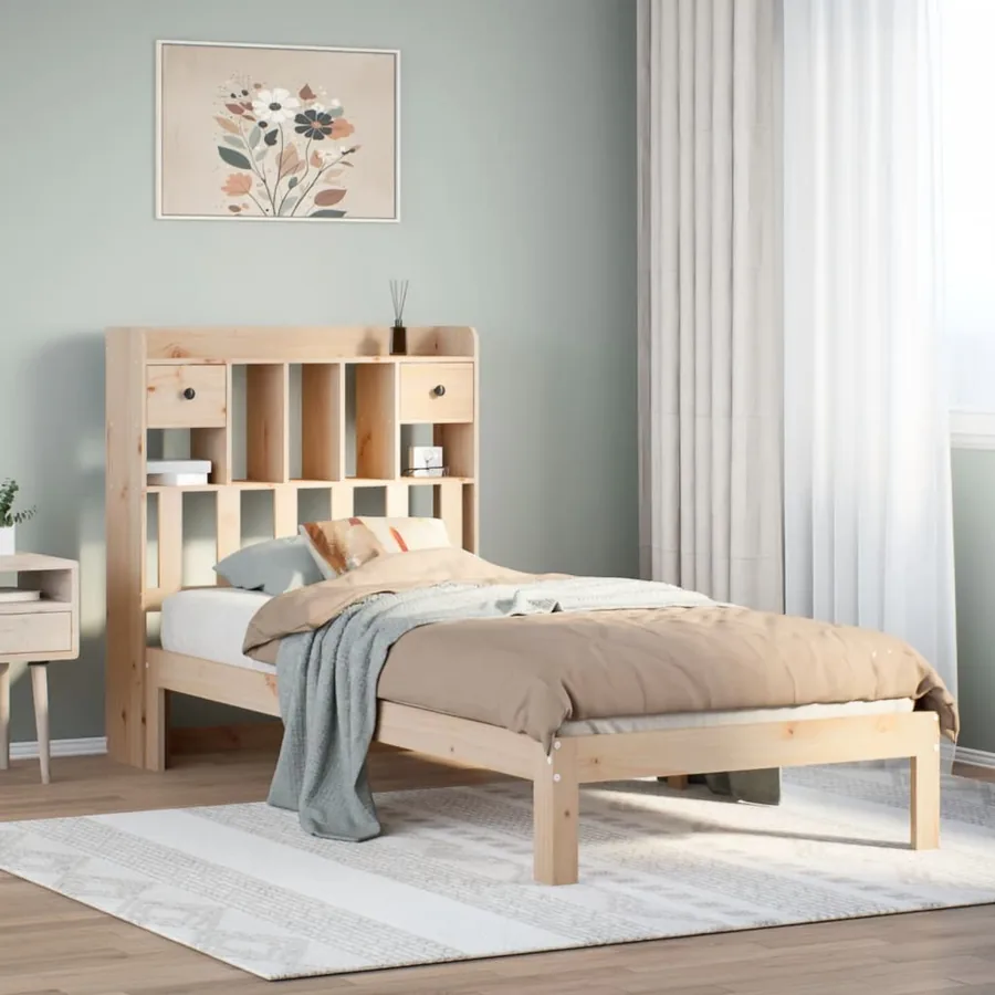 Lit bibliothèque sans matelas 75x190 cm bois de pin massif