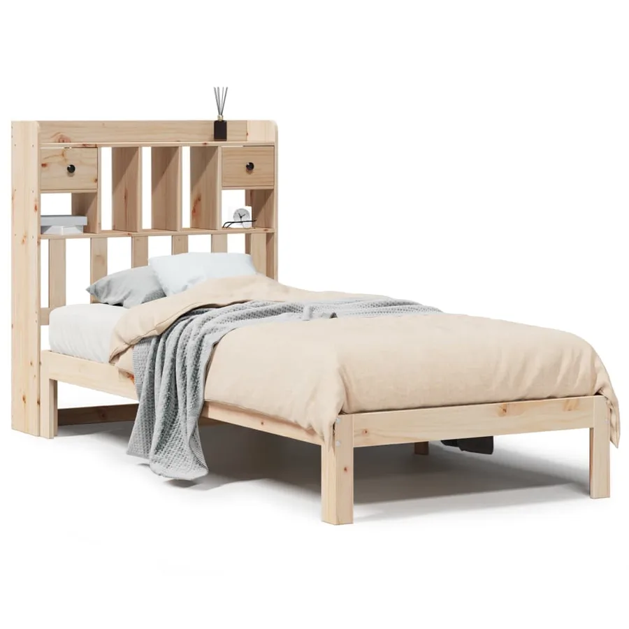 Lit bibliothèque sans matelas 75x190 cm bois de pin massif - 2