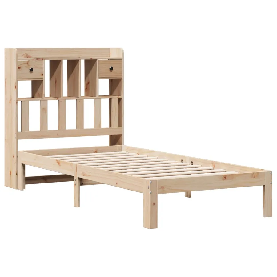 Lit bibliothèque sans matelas 75x190 cm bois de pin massif - 3