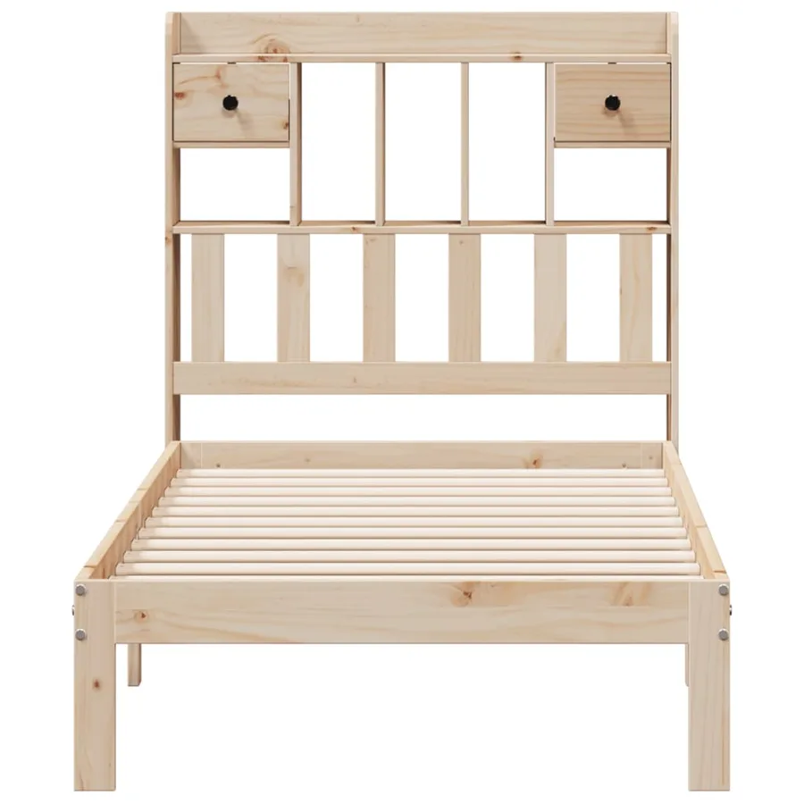 Lit bibliothèque sans matelas 75x190 cm bois de pin massif - 4