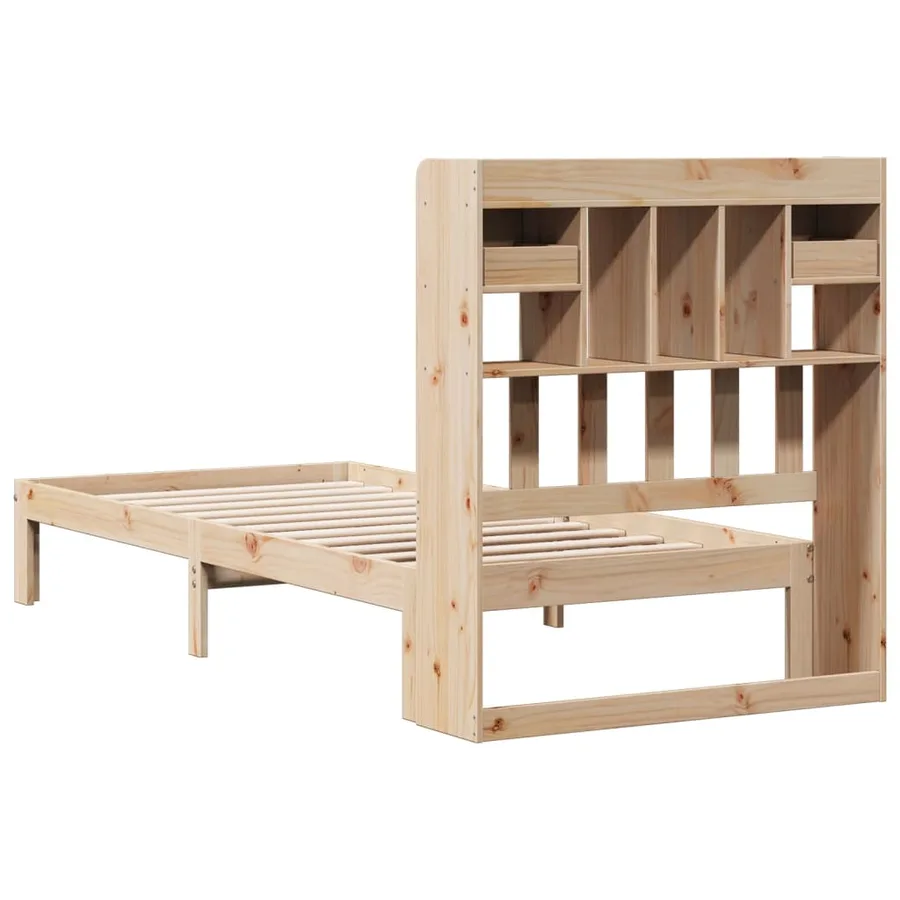 Lit bibliothèque sans matelas 75x190 cm bois de pin massif - 6
