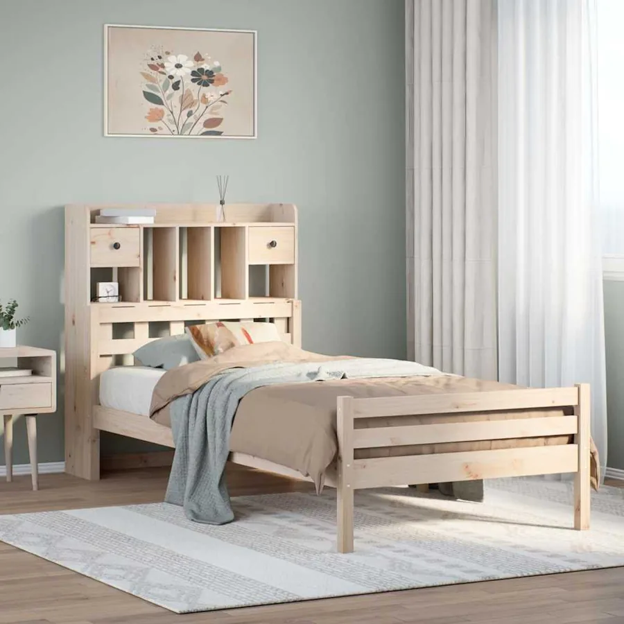 Lit bibliothèque sans matelas 90x200 cm bois de pin massif